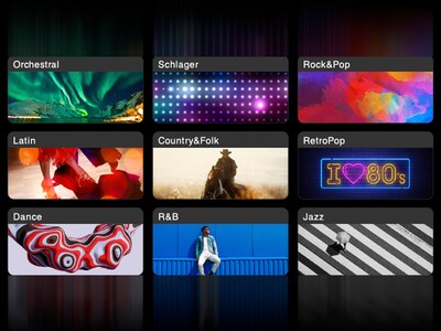 لقطات شاشة من العرض التوضيحي الرئيسي لآلة جينوس 2، حيث يمكن الاستماع إلى أغاني العرض في أنماط موسيقية متنوعة