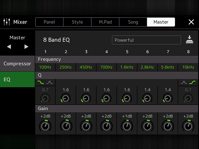 شاشة المعادل الصوتي الرئيسي (Master EQ) في ياماها PSR-SX920/720