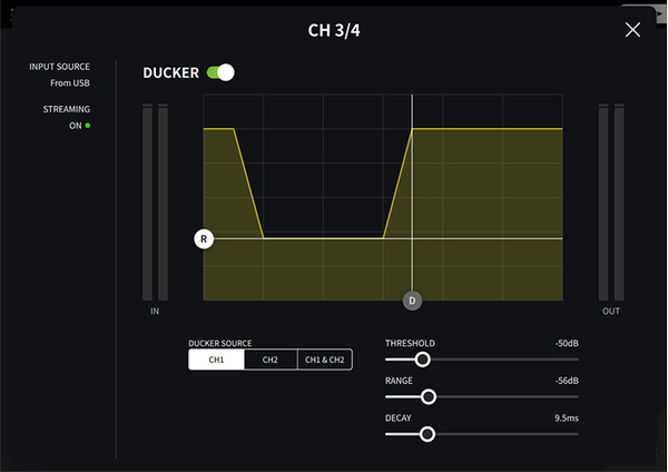 ياماها AG08: ميزة Ducker (خفض تلقائي لمستوى الصوت عند التحدث)