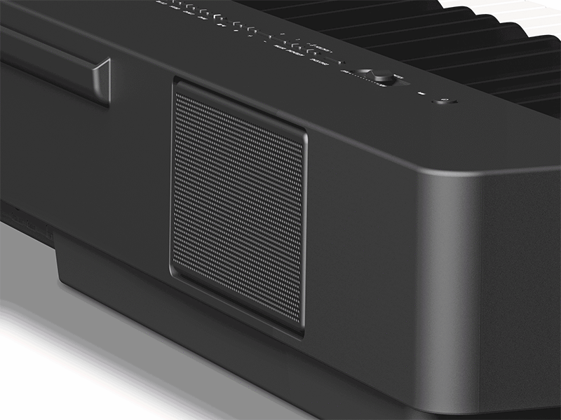 رسم متحرك يُظهر الصوت الخارج من مكبّر الصوت الخلفي المدمج في آلة P-225