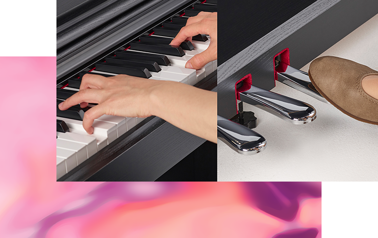 YDP-105 أداء واقعي كالبيانو الصوتي وتحكّم بدواسة نصف التخميد