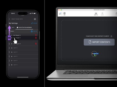 The image of the Yamaha Application’s registration data editing screen and the screen for importing user content on a PC