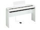 Diagonal side view of the P-125aWH (white model) in combination with the optional stand and sustain pedal