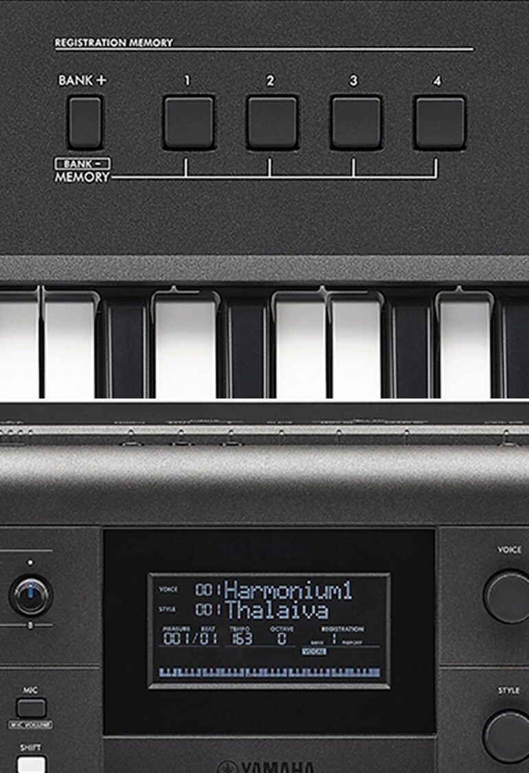The LCD on the PSR-I610 control panel