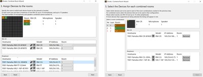 Divide/Combine Room Wizard user interface screen