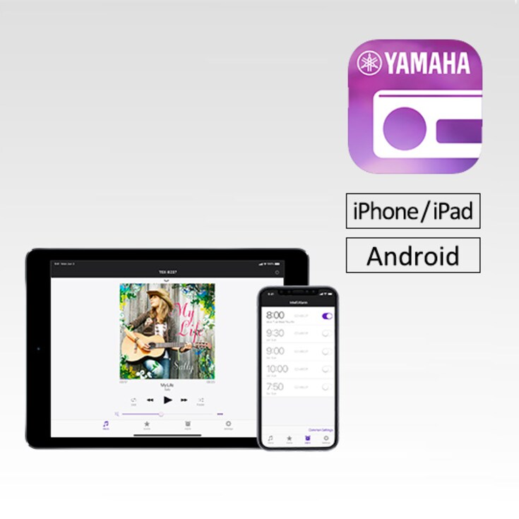Multimedia Music Controller app on a smartphone and a tablet.